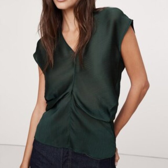 Sheer Crinkle Satin Top In Dark Juniper Green - Picture 1 of 8